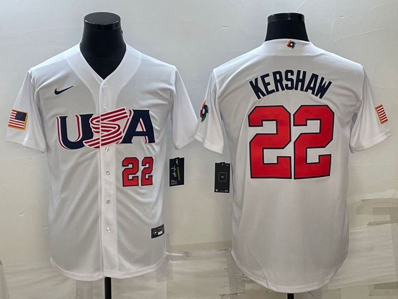 Men 2023 World Cub USA #22 Kershaw White Nike MLB Jersey17